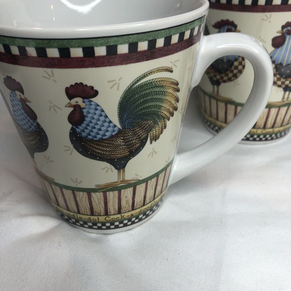 Debbie Mumm Rooster Mugs 4 Something to Crow About Stoneware Sakura Oneida 12 oz - Picture 6 of 12